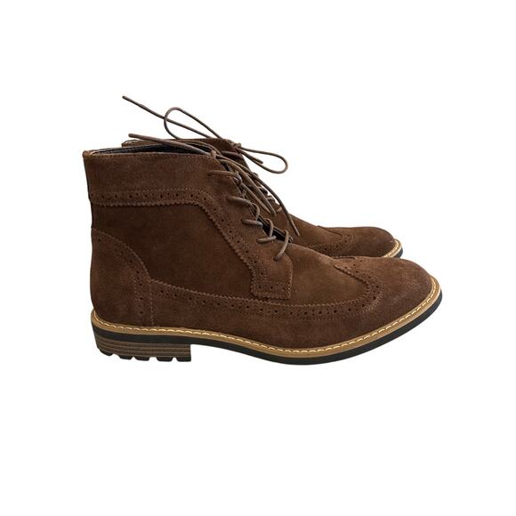 Joseph Abboud Lewis Mens Size 12 Brown Leather Suede Wingtip Lace Up Ankle Boots - Picture 1 of 10